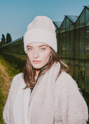 Gebreide muts met tipping – taupe - Light Taupe / One Size - Modeaccessoires - Sjaals & mutsen