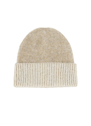 Gebreide muts met tipping – taupe - taupe / One Size - Modeaccessoires - Sjaals & mutsen