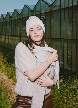 Gebreide rib sjaal – taupe - taupe / One Size - Modeaccessoires - Sjaals & mutsen