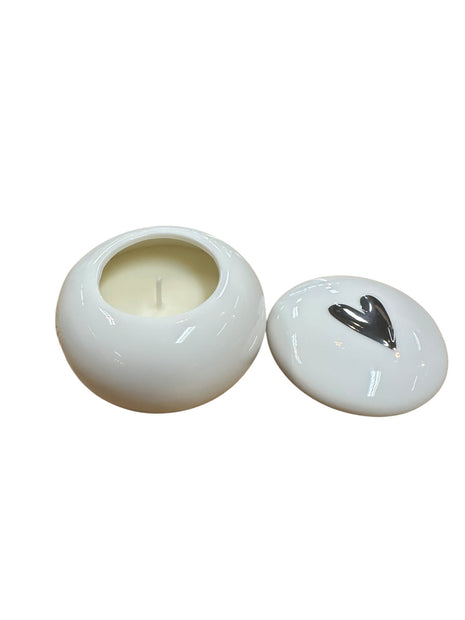 Geurkaars keramiek bol met deksel - zilver - hartje - Cadeau’s & Lifestyle - Woonkamer - Kaarsen & Geurkaarsen