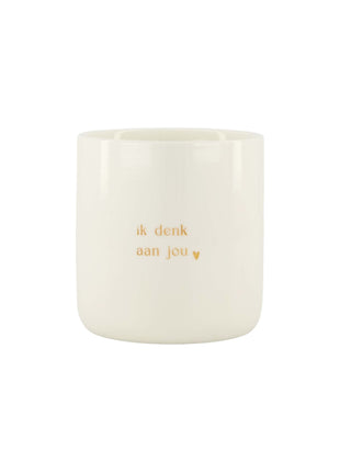 Geurkaars keramiek - ’ik denk aan jou’ - 10x10cm - wit/goud - Lifestyle - In huis - Kaarsen - In een pot