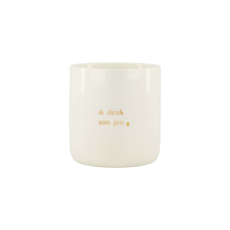 Geurkaars keramiek - ’ik denk aan jou’ - 10x10cm - wit/goud - Lifestyle - In huis - Kaarsen - In een pot