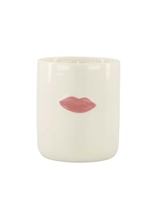 Geurkaars - keramiek - Lippen - 8x9cm wit/rood - Lifestyle - In huis - Kaarsen - In een pot