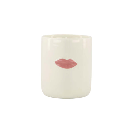 Geurkaars - keramiek - Lippen - 8x9cm wit/rood - Lifestyle - In huis - Kaarsen - In een pot