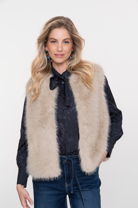 Gilet fake fur - 55852 (beige) - Kleding - Blazers & vestjes