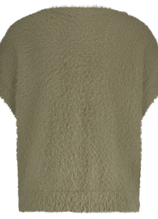Gillet - Sleeveless Fuzzy – Olive - SRB4672 - Kleding - Truien en cardigans