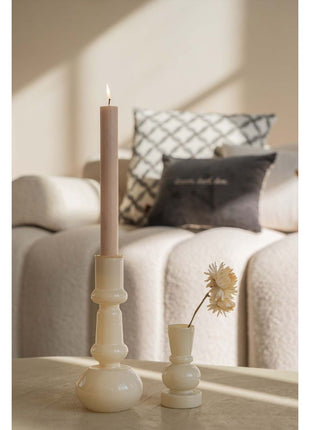 Glazen kandelaar - 18cm - zand - Lifestyle - In huis - Decoratie