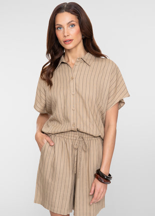 Bluse Leinenstreifen k/A - 63423-14