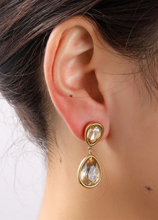 Oorbellen - Double Stone - 14K + champagne