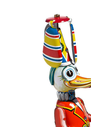 Eend op een driewieler, afmetingen: 10 × 22 cm, vervaardigd in Duitsland