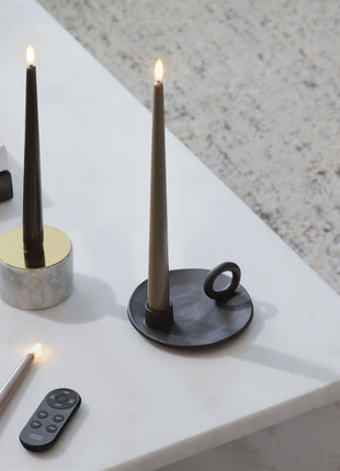 Bougie conique LED MM, soie, fine, anthracite, lot de 2, 23 x 250 mm