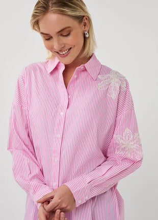 Blouse striped flower patch - SP26.14028 - White / Pink by Esqualo