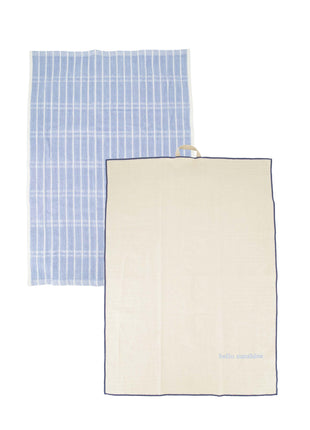 Keukenset ruit hello sunshine - grijsblauw/zand - Lou Lou