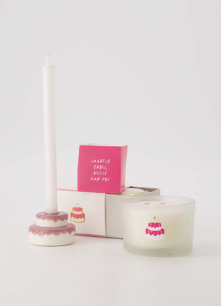 Kandelaar keramiek taart wit/roze Cadeau’s & Lifestyle Woonkamer Kandelaren & Waxinelichthouders