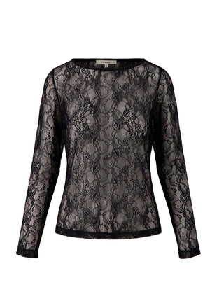 Kanten top met boothals – zwart - zwart / 34/XS - Kleding - Tops en t-shirts