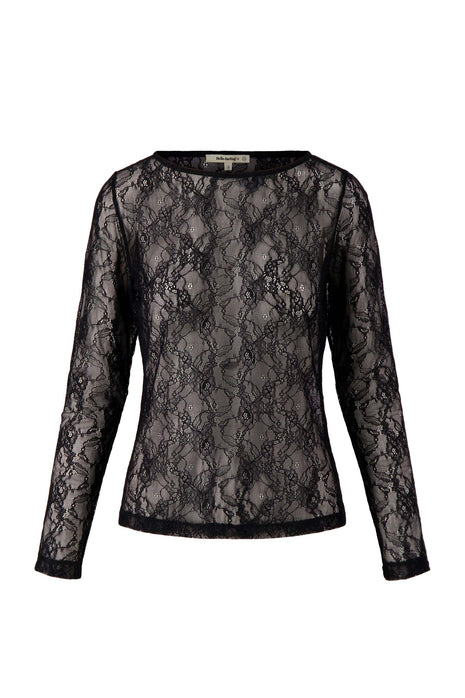 Kanten top met boothals – zwart - zwart / 34/XS - Kleding - Tops en t-shirts