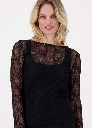 Kanten top met boothals – zwart - Kleding - Tops en t-shirts