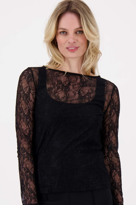 Kanten top met boothals – zwart - Kleding - Tops en t-shirts