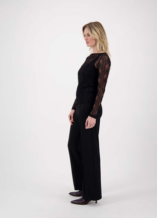 Kanten top met boothals – zwart - Kleding - Tops en t-shirts