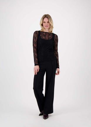 Kanten top met boothals – zwart - Kleding - Tops en t-shirts