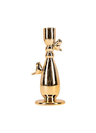 Keramieken kandelaar vogeltjes - goud - 10,5cm - Lifestyle - In huis - Kaarsen