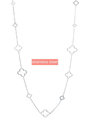 Ketting - Long Clover Necklace - 75 + 6 cm - RH - silver - Modeaccessoires - Juwelen - Kettingen
