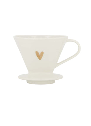 Koffiefilterhouder keramiek hartje wit/goud Cadeautjes & Lifestyle