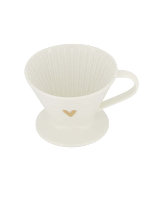 Koffiefilterhouder keramiek hartje wit/goud Cadeautjes & Lifestyle