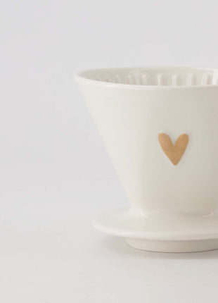 Koffiefilterhouder keramiek hartje wit/goud Cadeautjes & Lifestyle