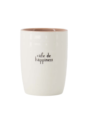 Koffiemok ’cafe de happiness’ wit/zwart Cadeau’s & Lifestyle Keuken & eetkamer Mokken & Bekers