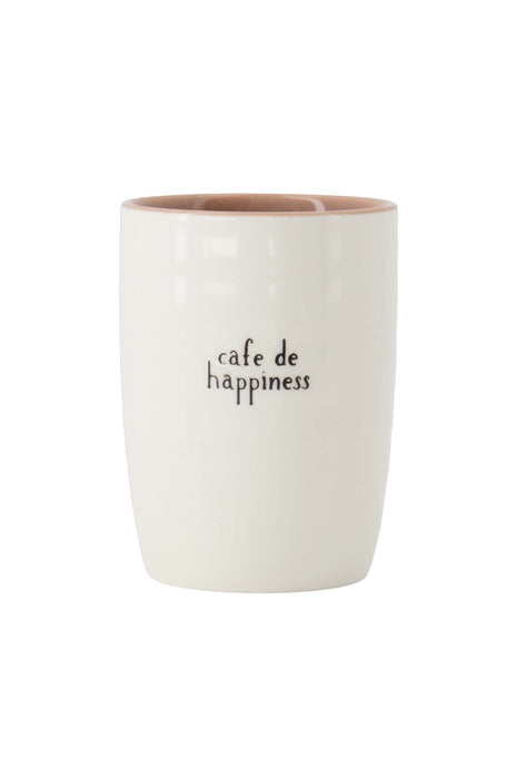 Koffiemok ’cafe de happiness’ wit/zwart Cadeau’s & Lifestyle Keuken & eetkamer Mokken & Bekers