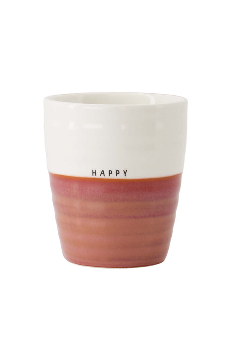 Koffiemok ’happy’ wit/burgundy Cadeau’s & Lifestyle Keuken & eetkamer Mokken & Bekers