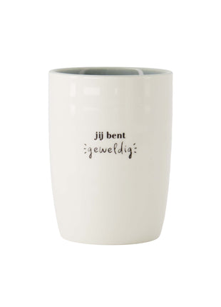 Koffiemok ’je bent geweldig’ wit/grijsblauw Cadeau’s & Lifestyle Keuken & eetkamer Mokken & Bekers