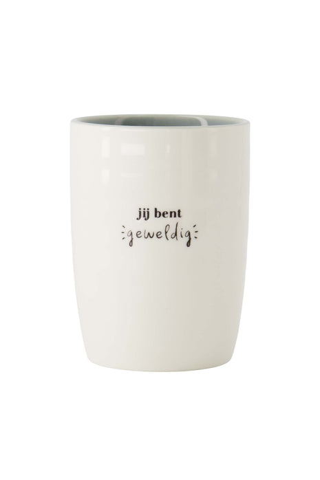 Koffiemok ’je bent geweldig’ wit/grijsblauw Cadeau’s & Lifestyle Keuken & eetkamer Mokken & Bekers