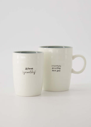 Koffiemok ’je bent geweldig’ wit/grijsblauw Cadeau’s & Lifestyle Keuken & eetkamer Mokken & Bekers