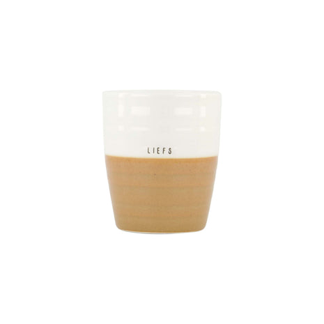 Koffiemok - liefs - wit/oker (0703-187) - Lifestyle - Koken & Tafelen - Servies - Mokken & Bekers