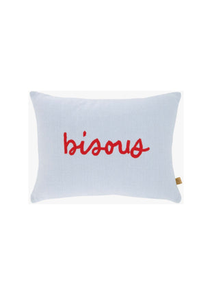 Kussen ’bisous’ - 25x3-5cm - blauw/rood - Lifestyle - Wonen - Kussens & Plaids