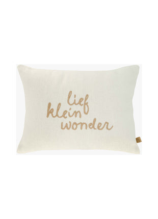 Kussen ’lief klein wonder’ - 25x35cm - wit/camel - Lifestyle - Wonen - Kussens & Plaids