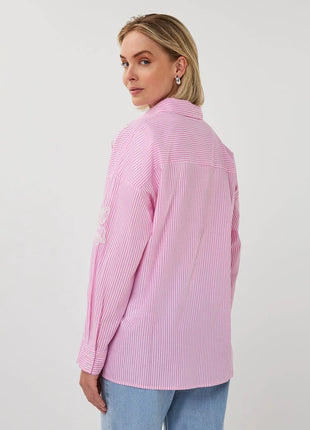 Blouse striped flower patch - SP26.14028 - White / Pink by Esqualo