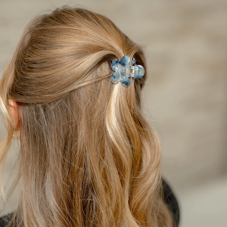 Lucie - Bloemetjes clip - Blauw gevlekt - Modeaccessoires - Haarspelden