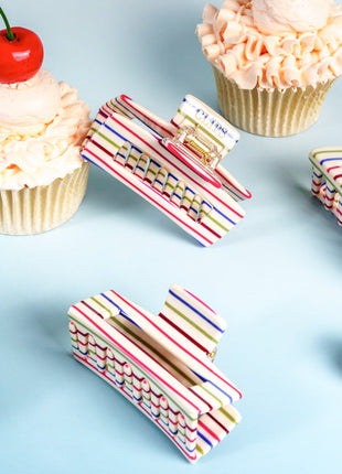 Maya - Marmer vierkante clip Fijn gestreept - Modeaccessoires - Haarspelden