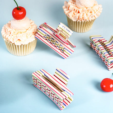 Maya - Marmer vierkante clip Fijn gestreept - Modeaccessoires - Haarspelden