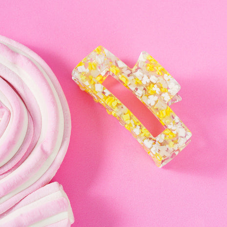 Maya - Marmer vierkante clip Floral wit/geel - Modeaccessoires - Haarspelden