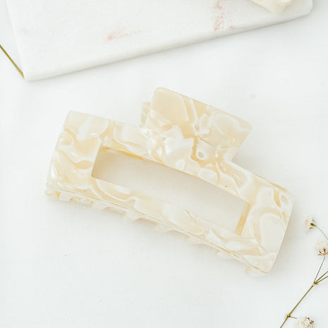 Maya - Marmer vierkante clip Marmer wit - Modeaccessoires - Haarspelden