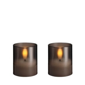 MM LED glass candle Hurricane Charcoal 2- pack - Cadeau’s & Lifestyle - Woonkamer - Kandelaren & Waxinelichthouders