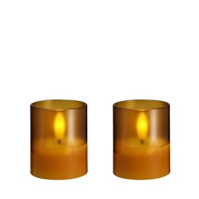 MM LED glass candle Hurricane Honey mustard 2-pack - Cadeau’s & Lifestyle - Woonkamer - Kandelaren & Waxinelichthouders