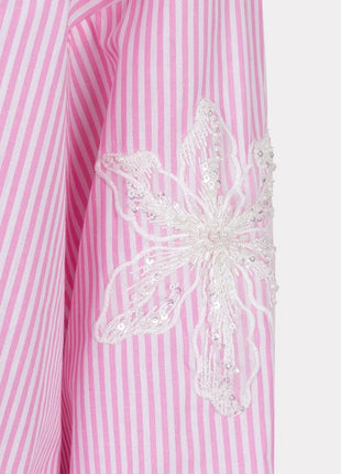 Blouse striped flower patch - SP26.14028 - White / Pink by Esqualo