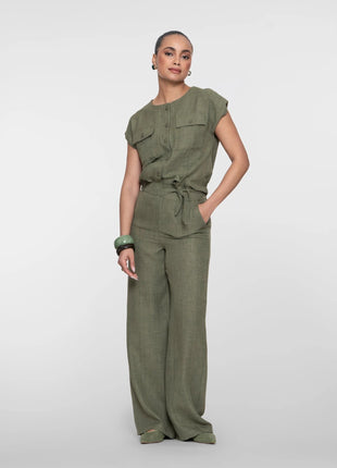 Broek met koord - 61100-60 - dark green by Geisha