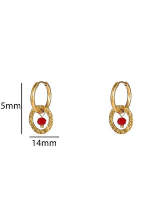Oorbellen - Double Round Bead Hoop - 14K + burgundy