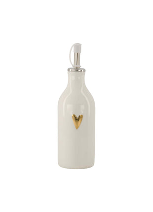 Olie/azijn fles keramiek hartje wit/goud (0704-028) - Lifestyle - Koken & Tafelen - Potjes& - Schaaltjes